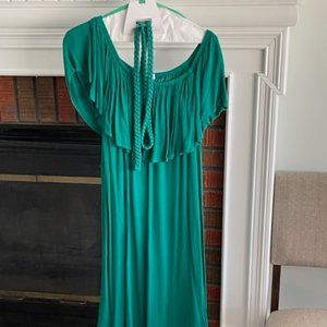 Green off-the-shoulder maxi dress
